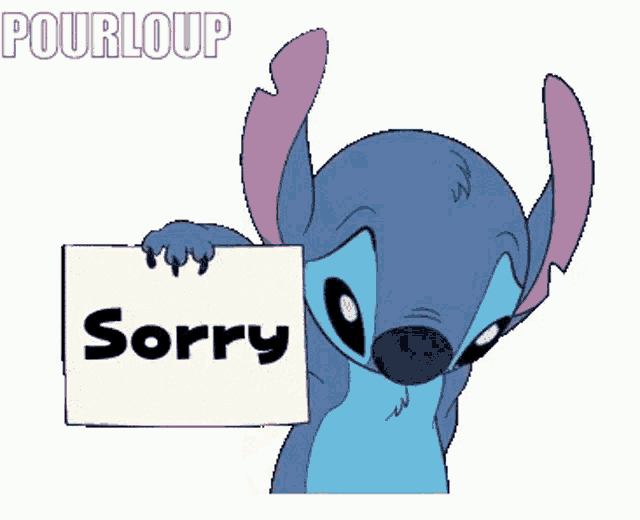stitch is holding a sign that says pourloup