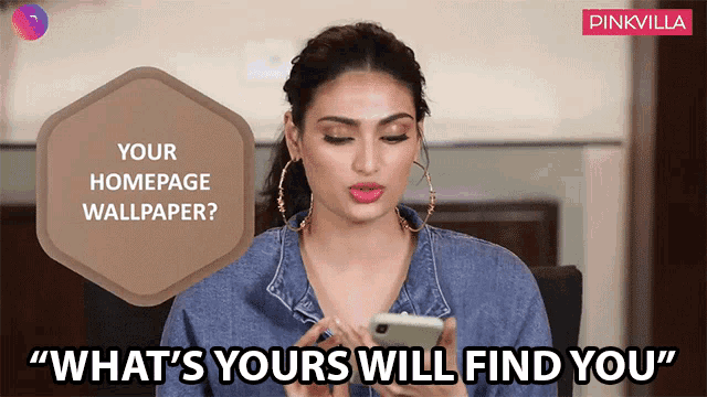 a woman looking at her phone with the words " what 's yours will find you "