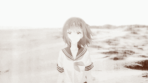 a black and white drawing of a girl in a school uniform
