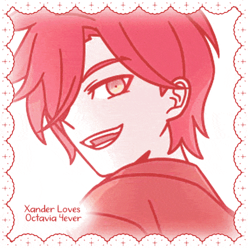 a drawing of a boy with red hair and the words xander loves octavia lever