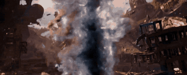 a large explosion is taking place in the middle of a building