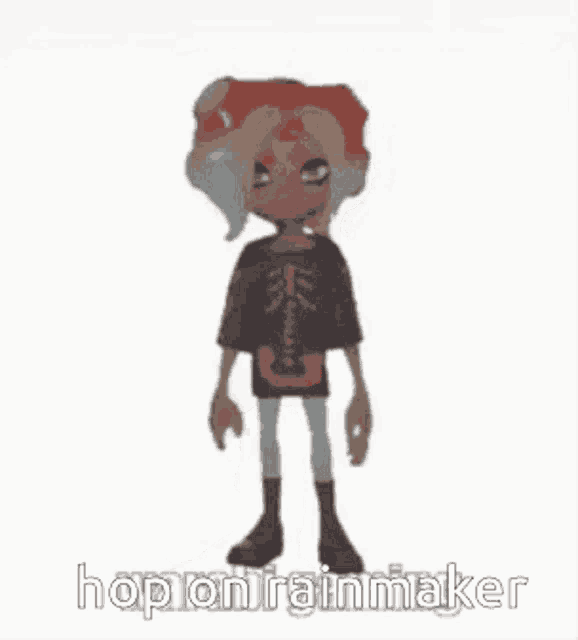 a cartoon character is standing with her hands on her hips and a caption that says hop on rainmaker .