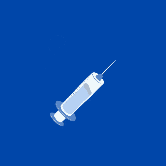 a blue background with the words get the jab done around a syringe