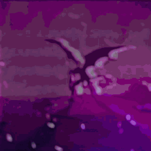 a purple and blue background with a silhouette of a dragon with wings
