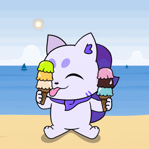 a cartoon of a cat holding three ice cream cones