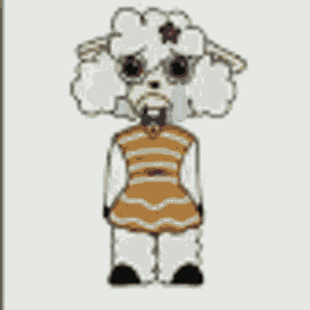 a drawing of a gingerbread girl with a hammer in her hand and a crying face .
