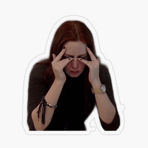 a sticker of a woman with her hands on her head