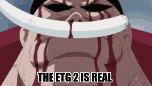 a cartoon of a man with blood coming out of his mouth and the words the etg 2 is real