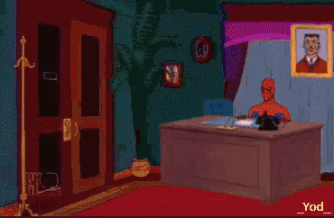 a cartoon of a man and a man in a spiderman costume