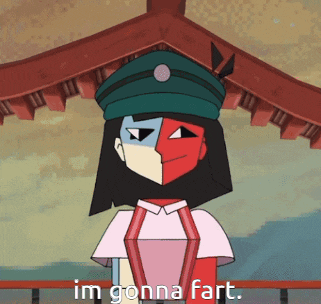 a cartoon character with the words im gonna fart below her