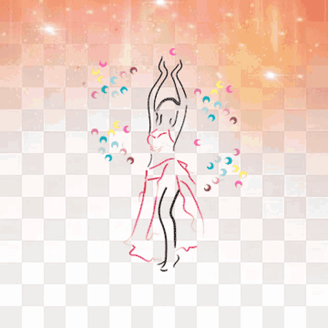 a drawing of a woman with her arms in the air
