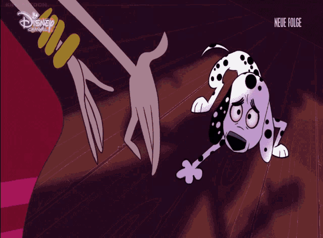 a cartoon dalmatian with a disney channel logo on the bottom