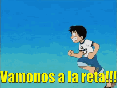 a cartoon of a boy running with the words " vamonos a la reta " on the bottom