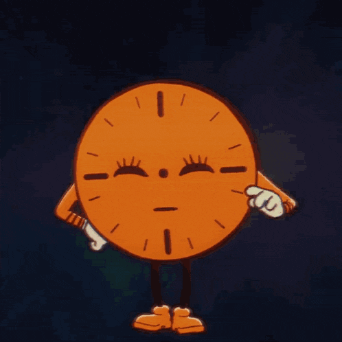 a cartoon clock with a speech bubble saying check this out