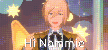 a man in a suit and tie is standing in front of a starry sky and says hi nammie .