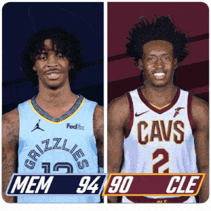 a grizzlies player and a cavs player are shown
