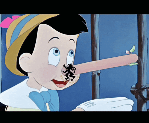 a cartoon drawing of pinocchio with a lion on his nose and the word disney on the bottom