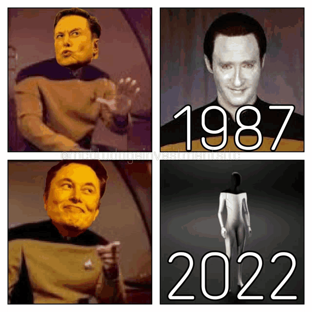 a collage of four pictures of elon musk with the year 1987 in the middle