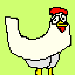 a pixel art drawing of a chicken with a red hat