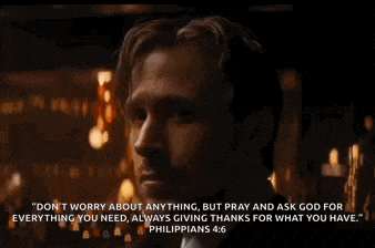 a man with a quote from philippians 4-6 on his face