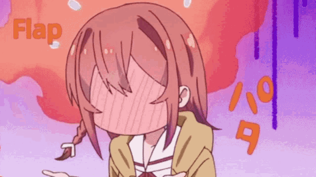 a cartoon of a girl covering her face with her hands with the word flap in the background