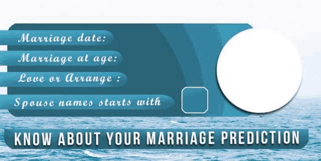 a blue sign that says ' know about your marriage prediction ' on it