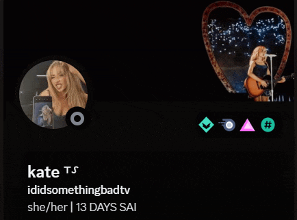 a black screen with a picture of a woman and the name kate ts at the top
