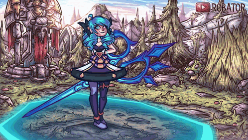 a drawing of a girl with a sword and the word robator on the bottom right