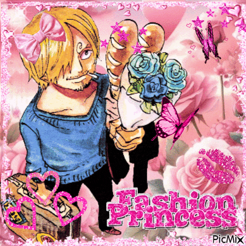 a picture of a man holding a bouquet of flowers and the words fashion princess on the bottom