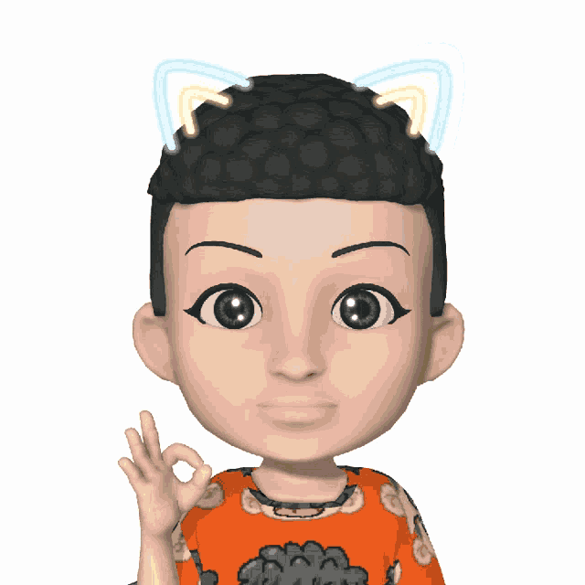 a cartoon character wearing an orange shirt with sheep on it giving the ok sign