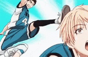 a basketball player with the number 4 on his jersey is kicking another player in the face .