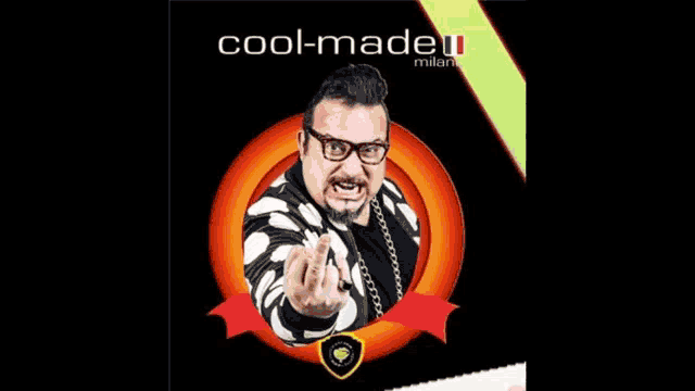 a man giving the middle finger is on a poster for cool-madeu milan