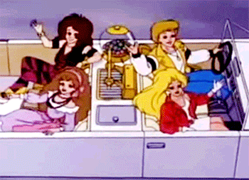 a group of cartoon characters are sitting on top of a boat .