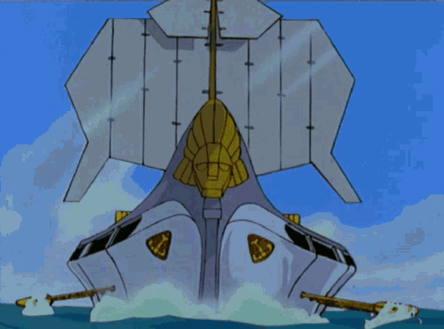 a cartoon drawing of a ship with the letter s on the side