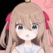 a close up of a girl with long brown hair and a heart shaped hair clip .