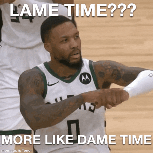 a picture of a basketball player that says lame time more like dame time