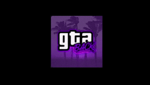 a purple background with a purple logo and palm trees .
