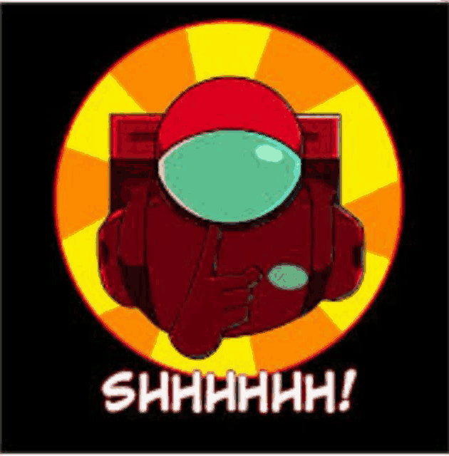 a red among us character is sitting in a circle with the words shhhh .