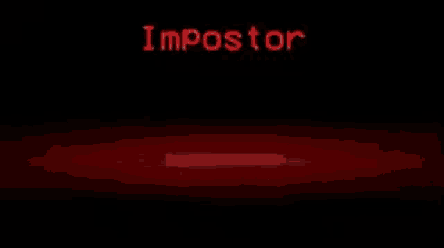 a black and white image with the word impostor in red