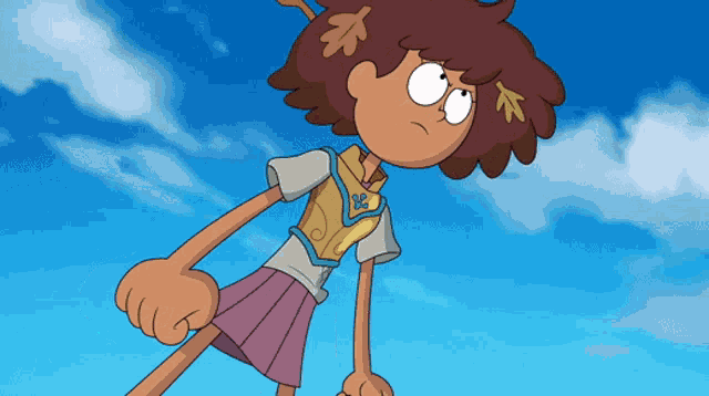 a cartoon character with a leaf in her hair