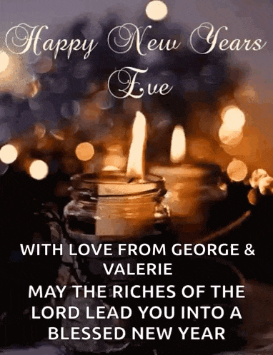 a happy new year eve greeting card with candles in a jar