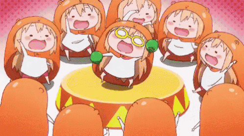 a group of cartoon characters are standing around a circle .