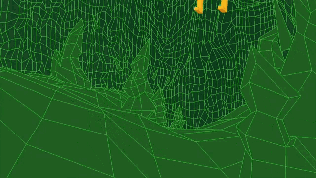 a cartoon character with a red mouth is laying on a green surface