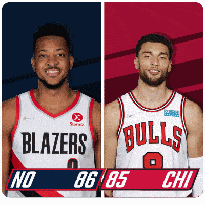 two basketball players from the blazers and the bulls