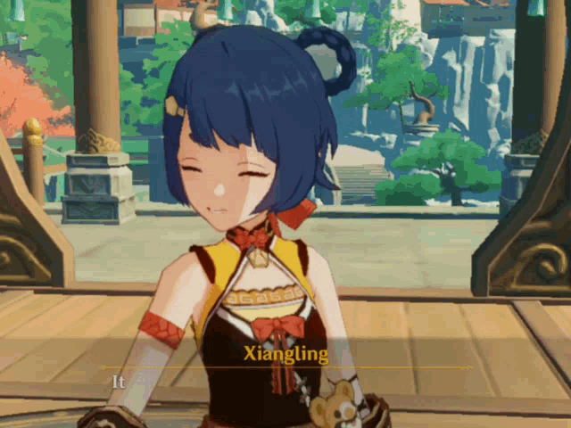 a video game character with the name xiangling on the bottom