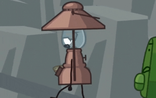 a cartoon character is holding a lantern with a sad face on it