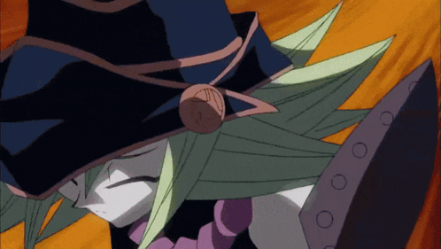 a close up of a cartoon character with a sword and a hat