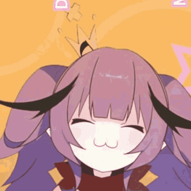 a girl with purple hair and a crown on her head