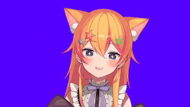 a close up of a girl with cat ears and stars on her head
