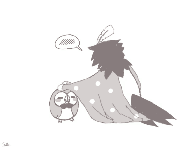 a black and white drawing of a bird with a speech bubble that says ' i 'm sorry '
